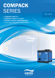 Venti compact screw compressors, 5-7kW with Variable Speed Drive option, supplied by Nessco Pressure Systems