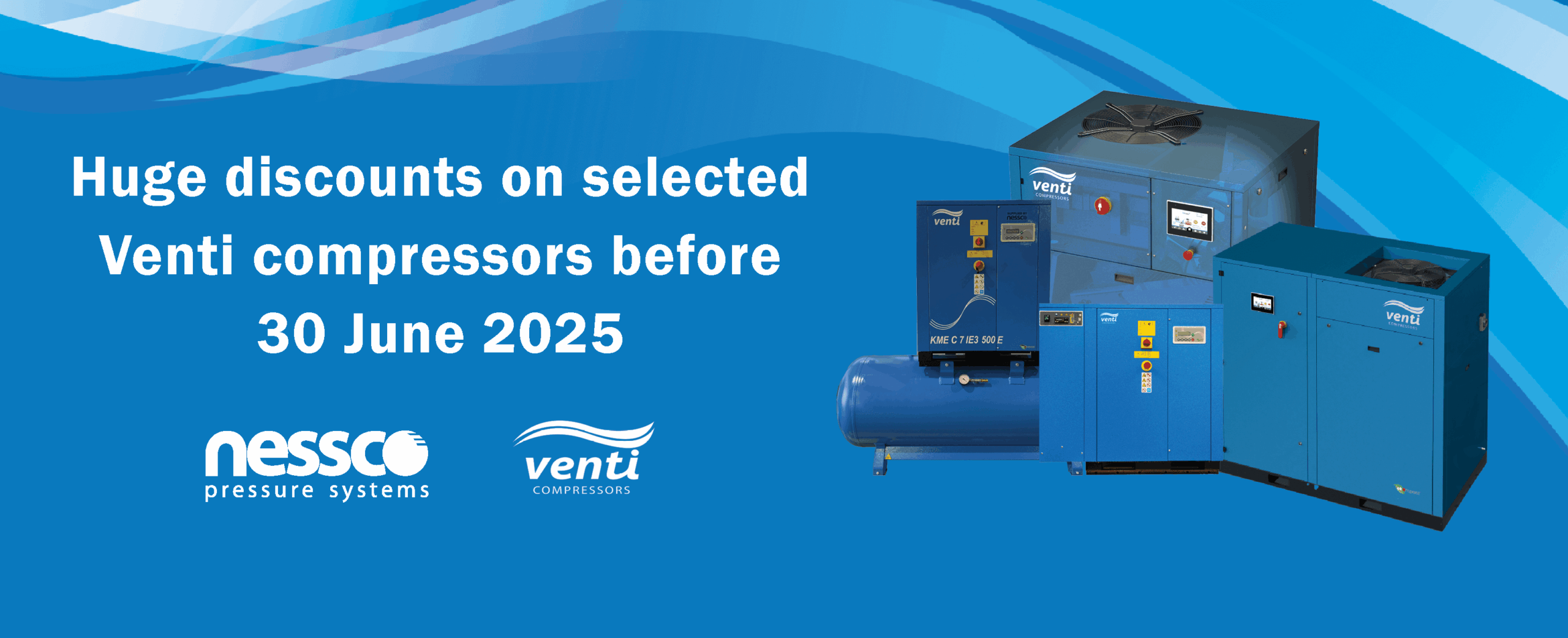 NPS-Venti-compressor-EOFY-sale-May-2025 Sales banner says: Huge discounts on selected Venti compressors before 30 June.