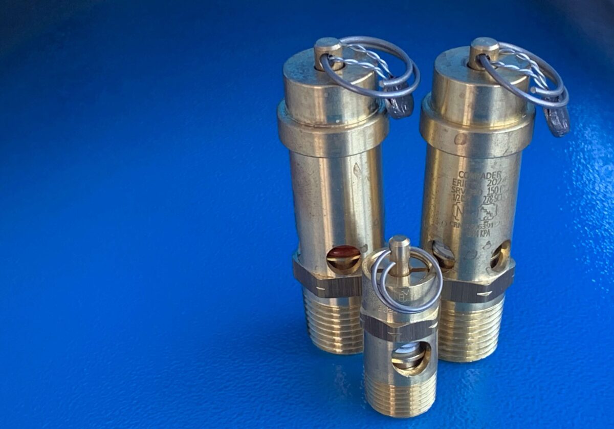 Pressure safety valves for a compressed air receiver, supplied by Nessco Pressure Systems, Perth