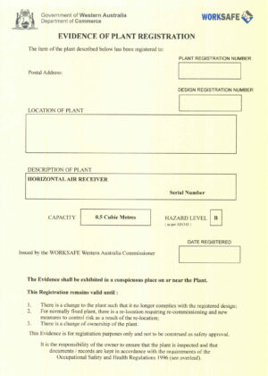 WorkSafe registration must be located near your air receiver when inspected by Nessco Pressure Systems