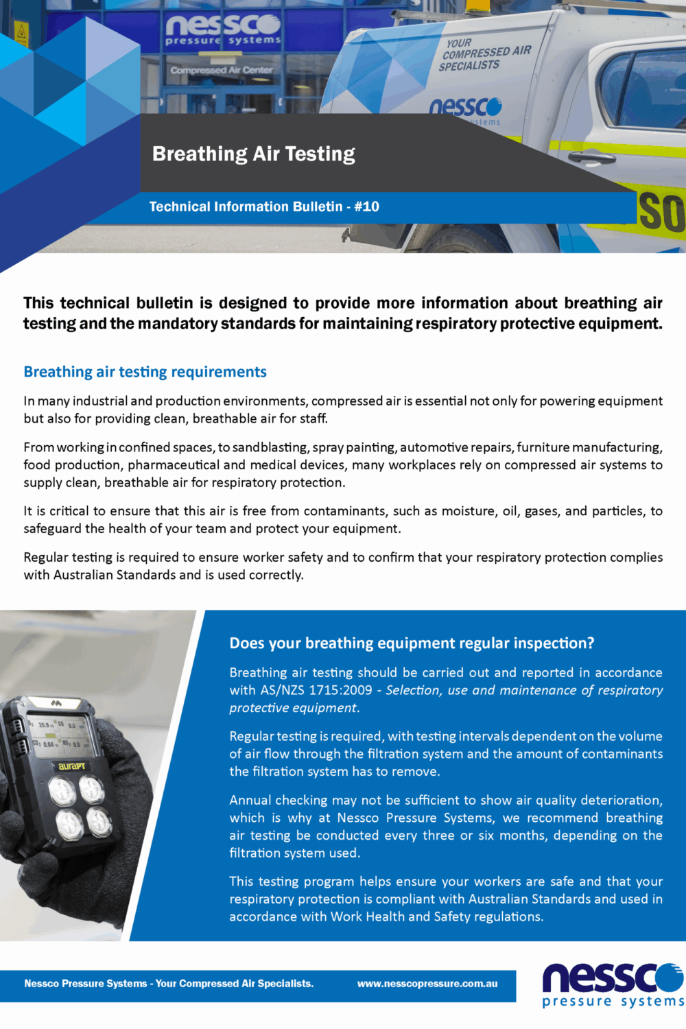 Technical-Bulletin-Compressed-Breathing-Air-Nessco-Pressure Technical bulletin including facts about compressed breathing air testing from Nessco Pressure in Perth.