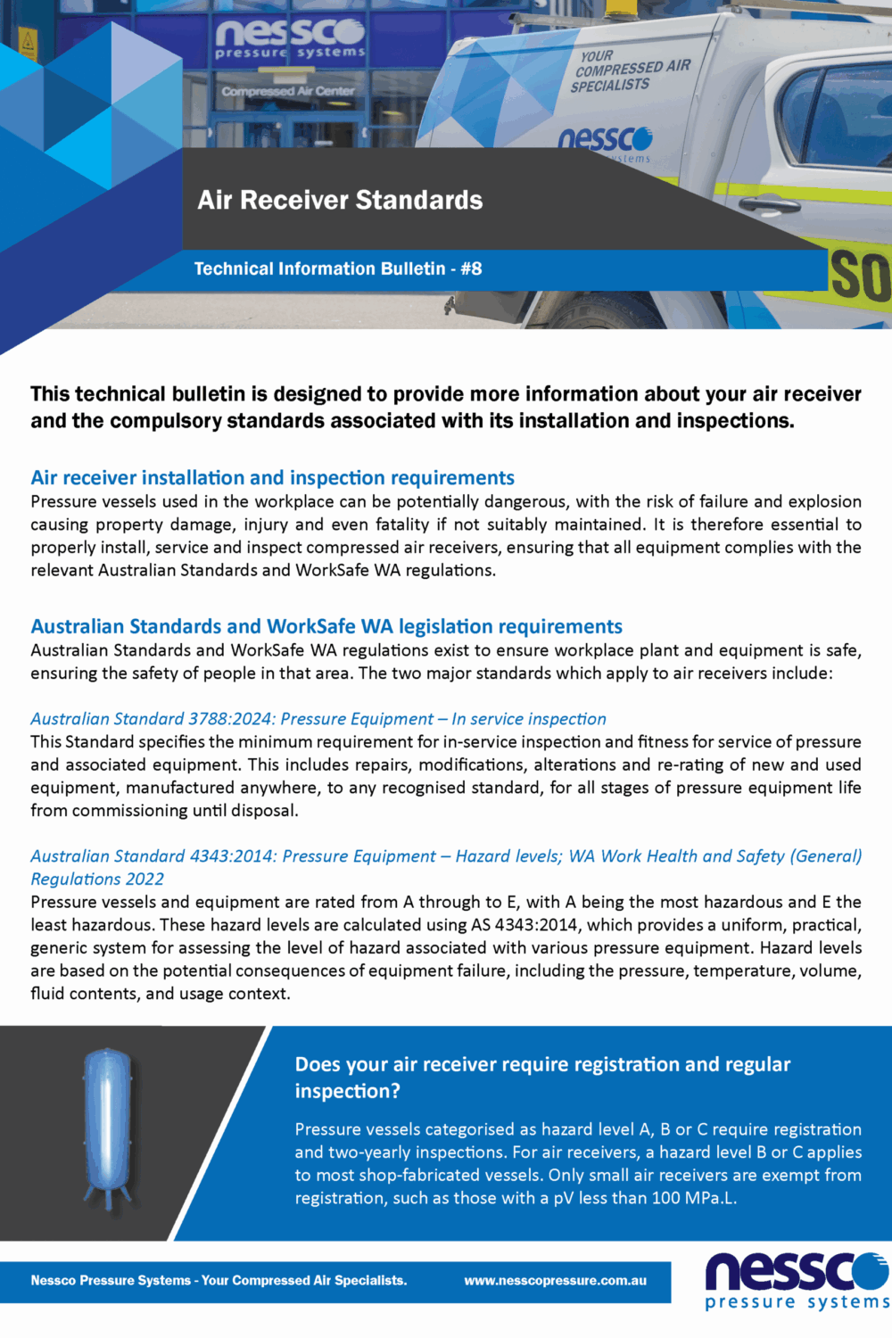 Technical-Bulletin-Compressor-Air-Receiver-Standards-Nessco-Pressure Technical bulletin including facts about compressed air receiver standards from Nessco Pressure in Perth.