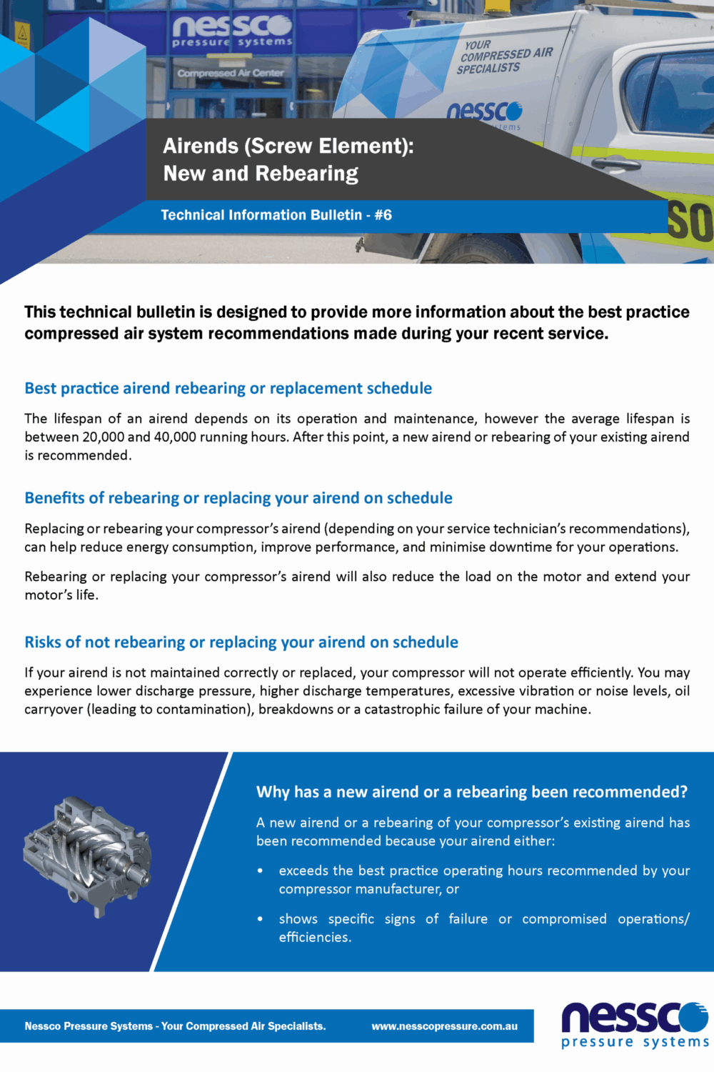Technical-Bulletin-Compressor-Airends-Nessco-Pressure Technical bulletin including facts about compressor airends from Nessco Pressure in Perth.