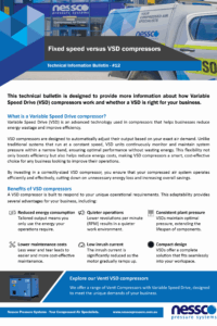 Technical bulletin including facts about fixed speed verses variable speed drive compressors from Nessco Pressure in Perth.