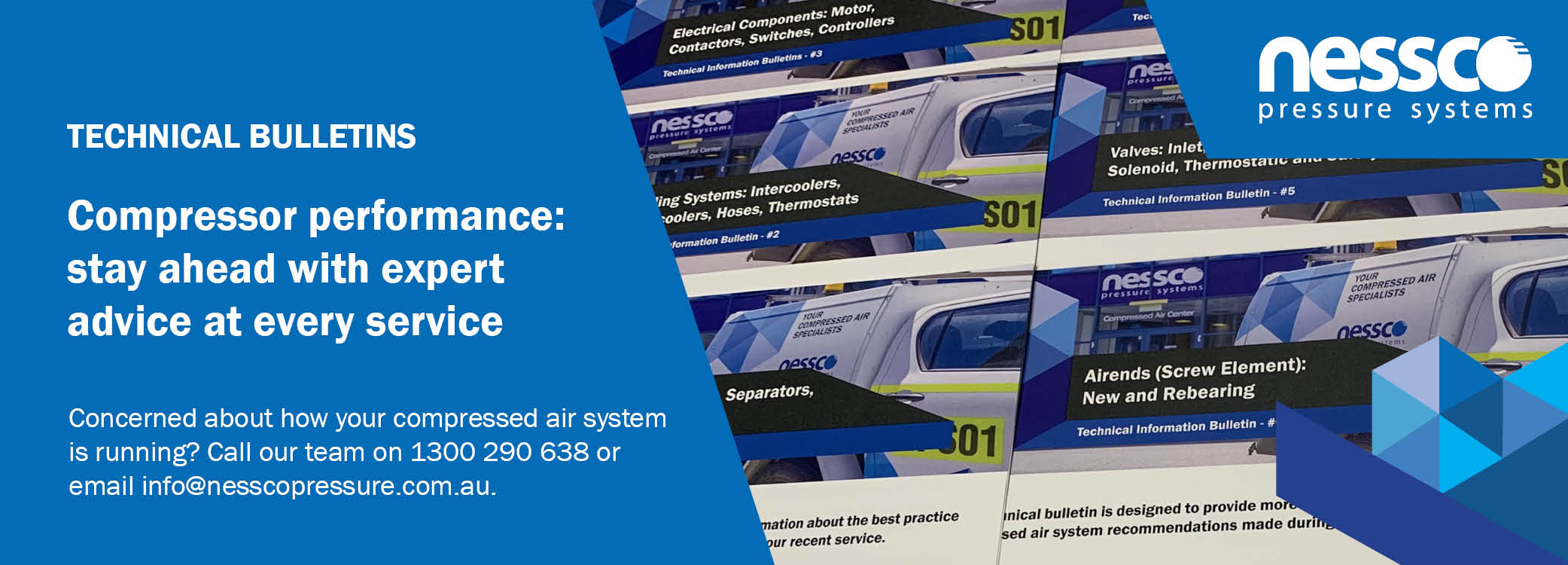 Image promoting compressor technical bulletins and fact sheets from Perth's Nessco Pressure Systems.