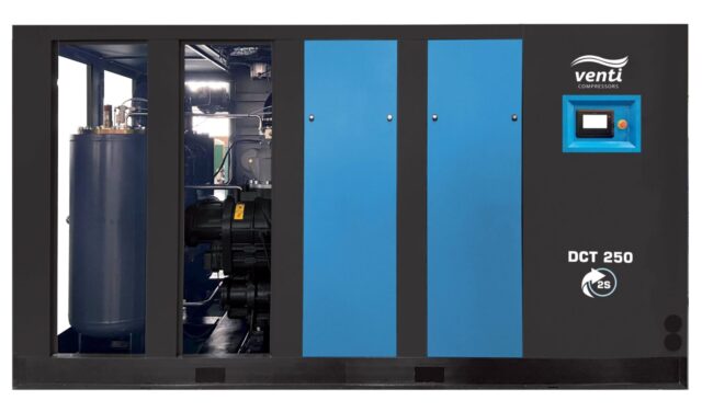 Venti's range of two-stage, heavy duty industrial screw compressors are available in 55-315 kW models from Nessco Pressure Systems.