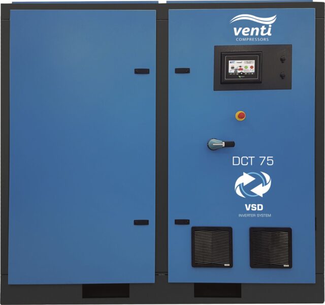 Venti's range of singe stage, heavy duty industrial screw compressors are available in 75-355 kW models from Nessco Pressure Systems.