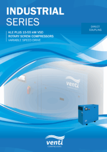 Venti Industrial Series of screw compressors, from 15-55 kW variable speed drive.