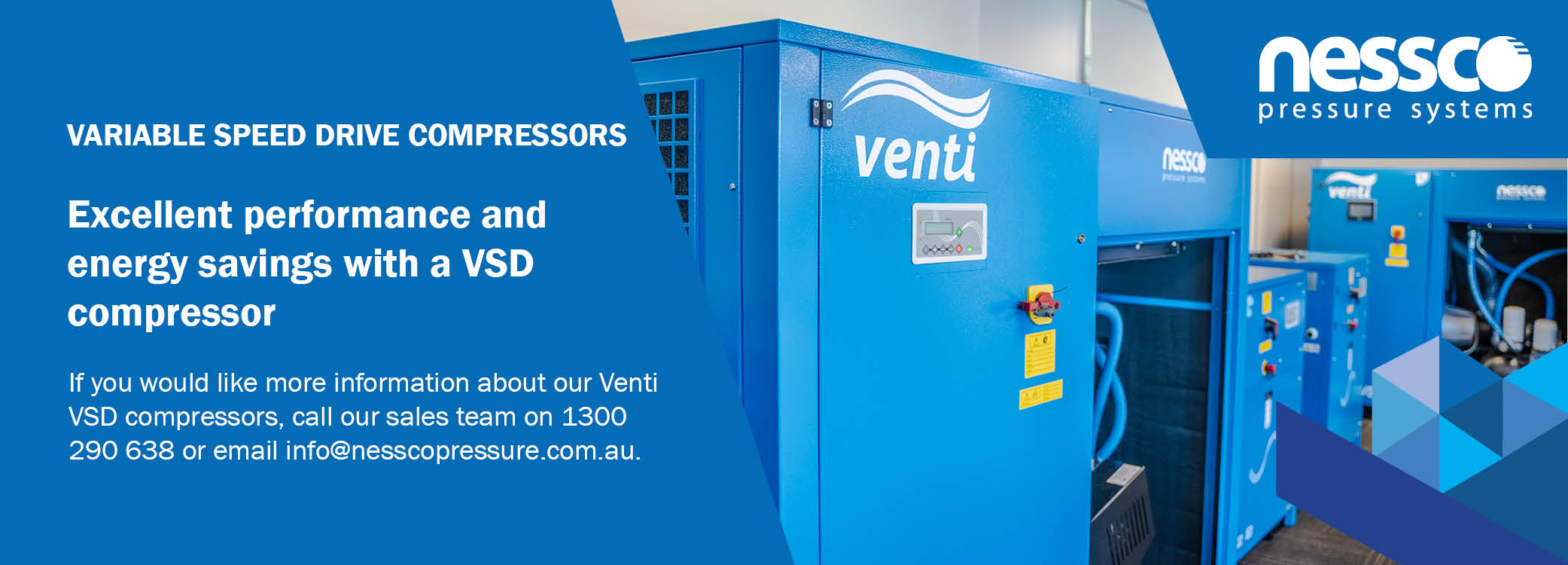 Venti's energy-efficient Variable Speed Drive compressors, supplied by Perth's Nessco Pressure Systems.